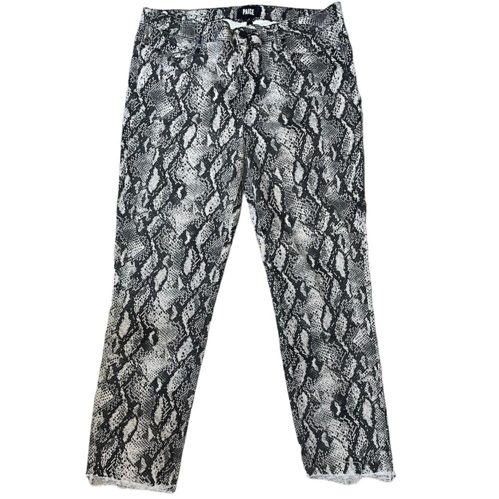 Paige Hoxton Slim Black & Gray Snake Skin Printed Straight Leg Jeans